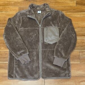 CAbi Theodore Coat #4675 Brown Faux Fur Size LARGE Full Zip Up EUC